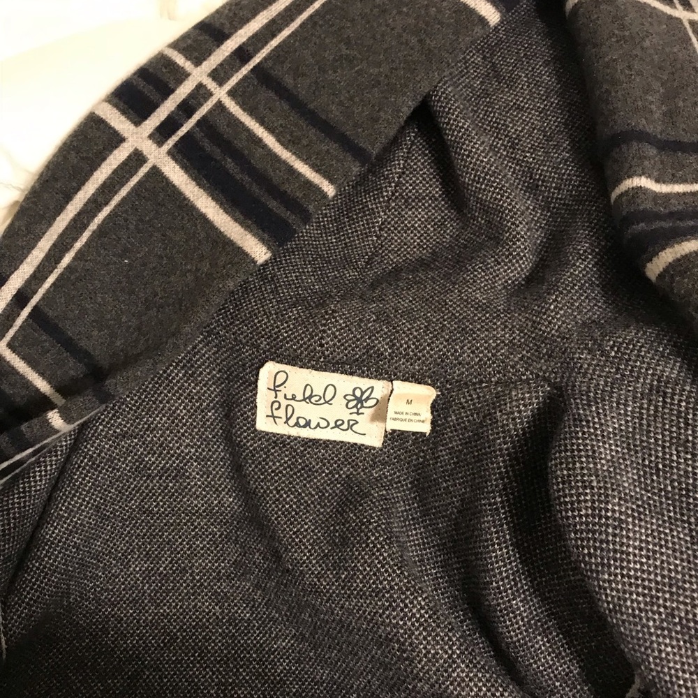 Plaid Anthropologie sweater-coat with a hood